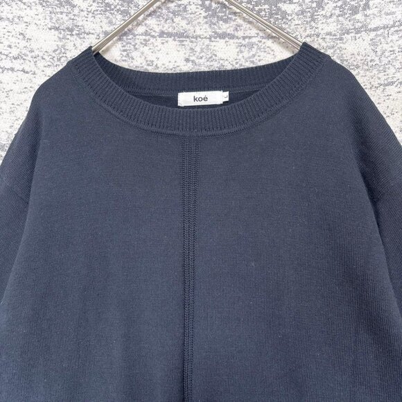 Koe Cotton Blend Crew Neck Knit Sweater Navy - Picture 3 of 5